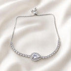 Pulseira Ajustável com Pedra Zircônia em Forma de Gota e Corrente Cheia de Cristais | Pulseira Feminina Dourada e Prateada Acessório Delicado para Presente