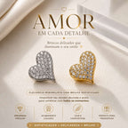 Amor em Cada Detalhe Brinco Coração em Zircônia Luxo Elegância Romântica e Glamouroso para Mulheres Charmosas
