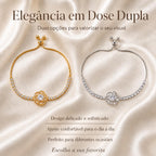 Pulseira Ajustável Flor Camélia Oca com Zircônias Brilhantes | Pulseira Feminina Dourada e Prateada Acessório Delicado Luxuoso para Presente