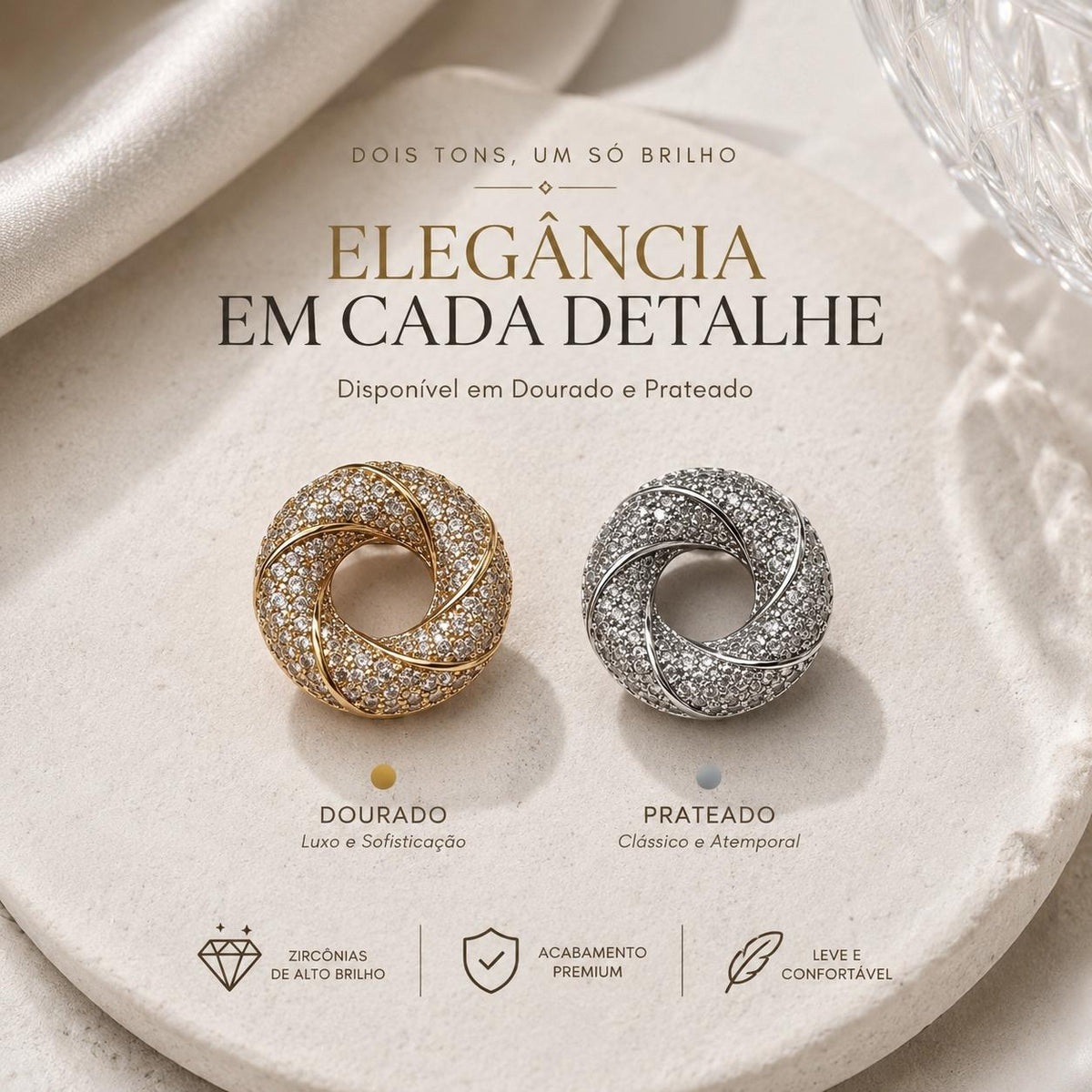 Brinco Circular Trançado com Zircônias Design Geométrico Moderno e Luxuoso Micro-pavimentação Brilho Contínuo e Radiante