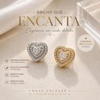 Brinco Coração Duplo em Zircônia Luxo Elegância e Amor Design Romântico para Mulheres Charmosas e Sofisticadas
