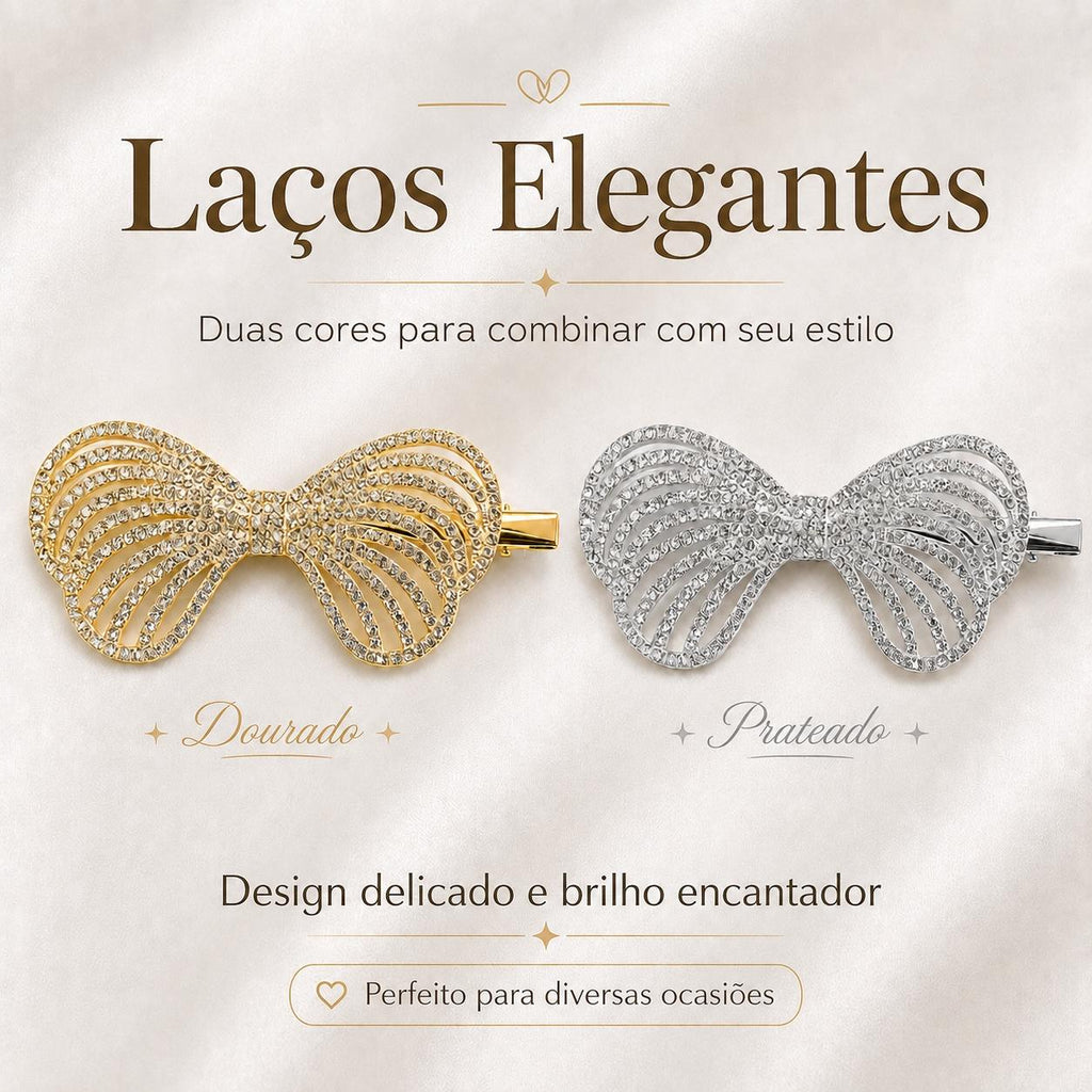 Presilha Laço em Leque Vazado com Zircônias Brilhantes Elegante | Grampo Dourado e Prateado Acessório Feminino para Cabelo Festas e Dia a Dia