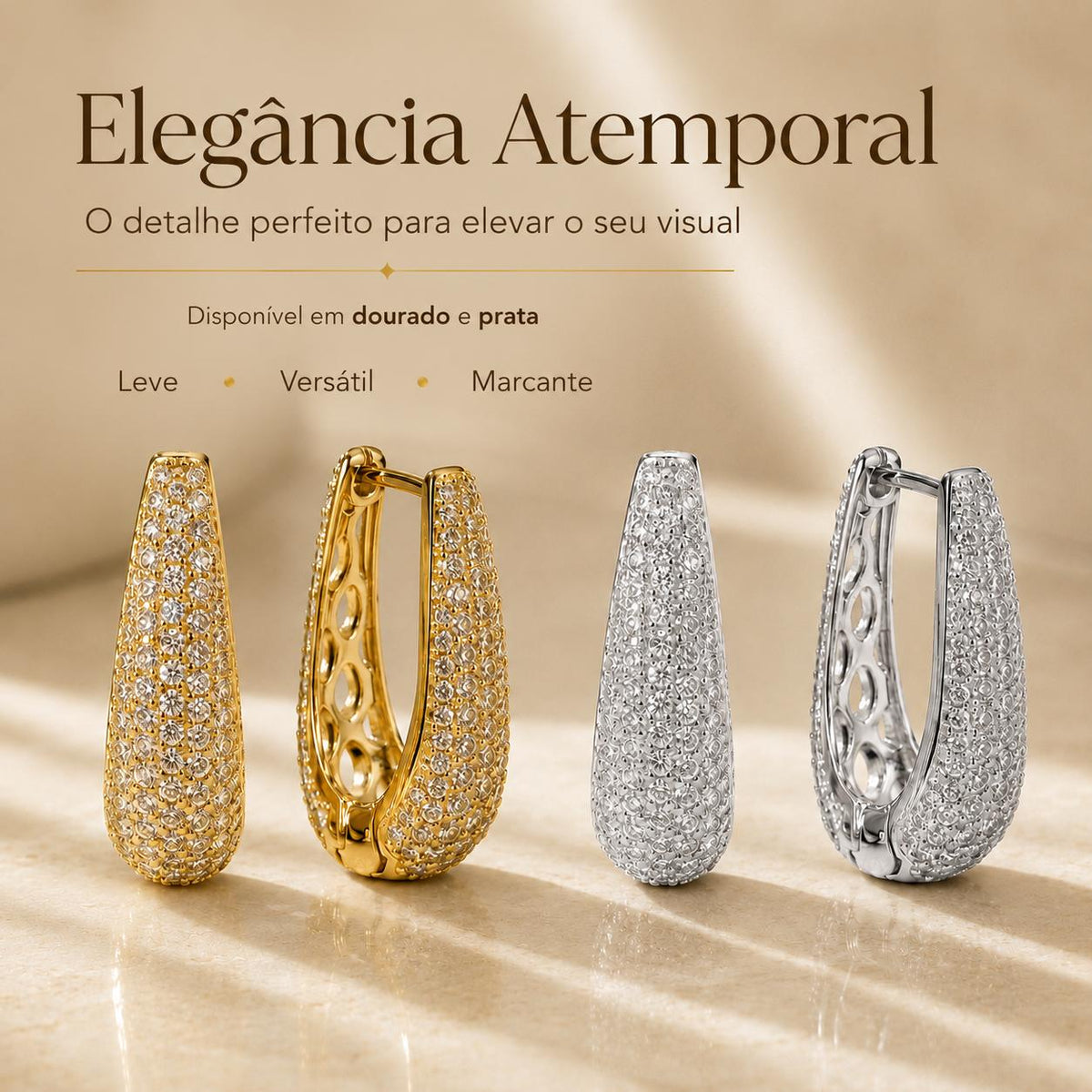 Brinco Argola Pave Zircônia Elegante | Modelo Leve Versátil Dourado/Prata
