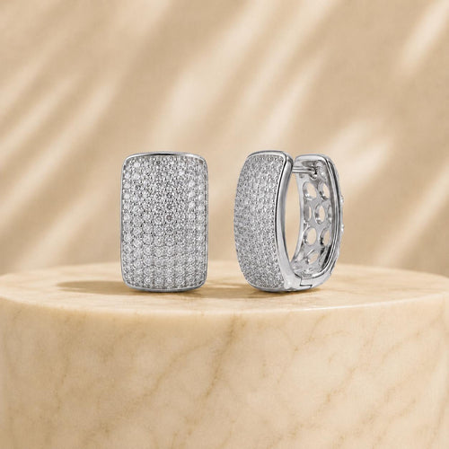 Brinco Argola Retangular Pavê Zircônia | Dourado/Prateado Elegante para Todas Ocasiões