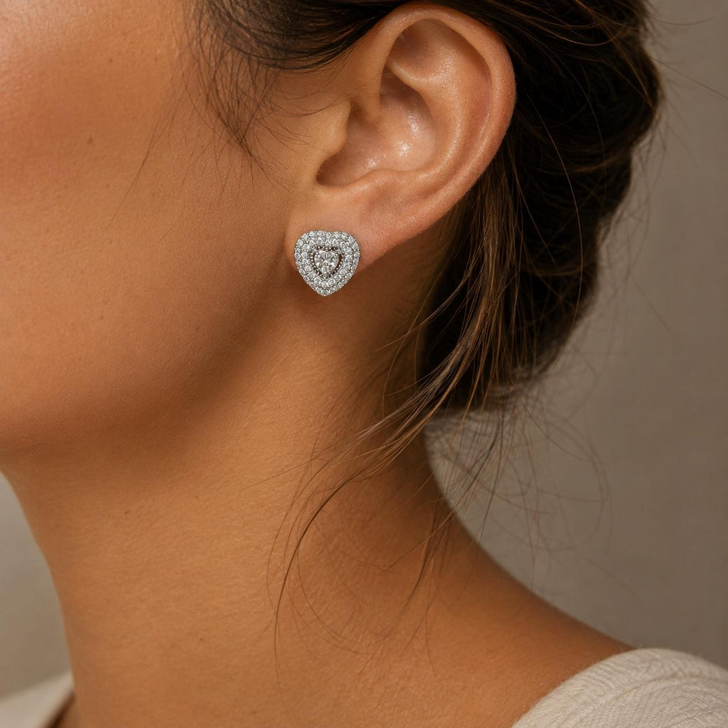 Brinco Coração Duplo com Halo de Zircônias