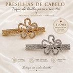 Presilha Flor Cinco Pétalas Oca Cheia de Zircônias | Grampo Elegante Dourado e Prateado para Cabelo Uso Diário e Festas