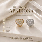 Brinco Coração 3D em Zircônia Luxo Elegância e Brilho para Mulheres que Buscam Charme e Sofisticação