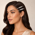 Kit 2 Presilhas de Cabelo com Zircônias Retangulares | Presilha Feminina Elegante Dourado e Prateado