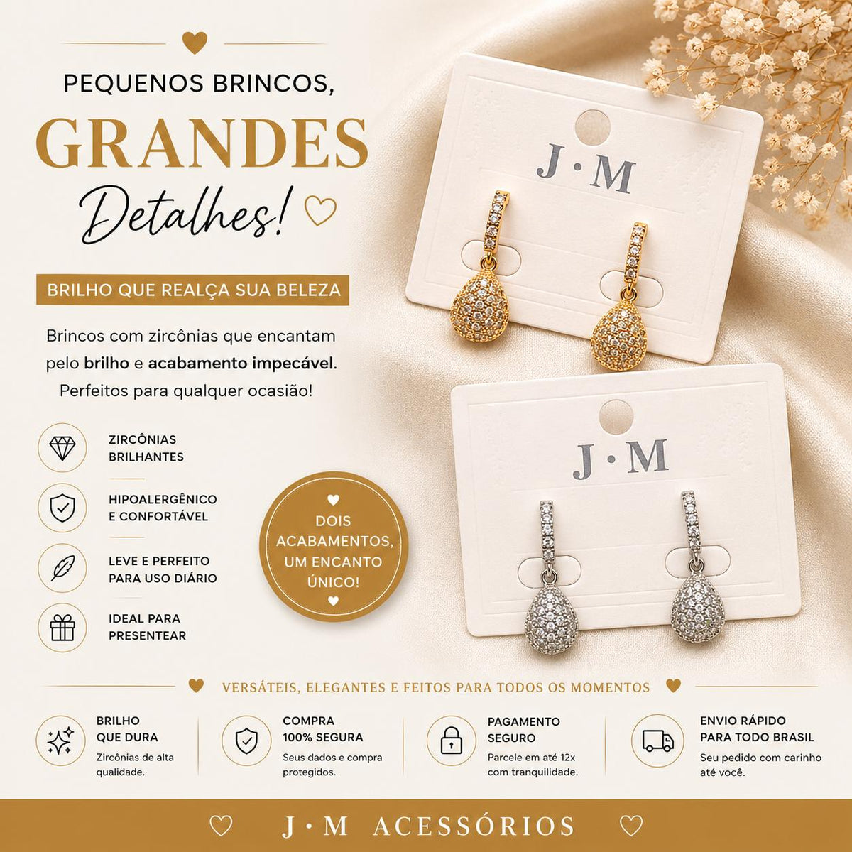 Brinco Gota Pendente em Zircônia Luxo Argola Pequena com Zircônias Brilho Contínuo Elegante e Versátil para Qualquer Ocasião