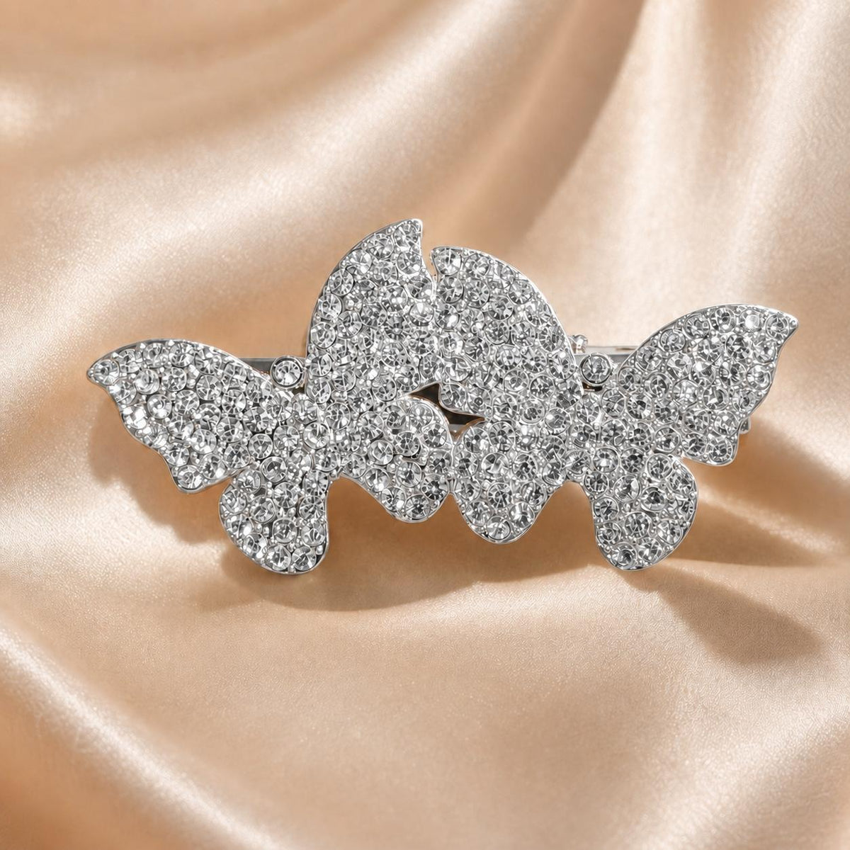 Presilha Dupla Borboleta Cheia de Zircônias | Grampo Elegante Dourado e Prateado para Cabelo, Dia a Dia e Festas
