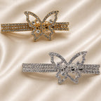 Presilha Borboleta Vazada com Zircônias Brilhantes | Grampo Dourado e Prateado Acessório Feminino Elegante para Cabelo