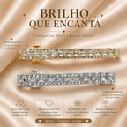 Presilha Longa Dupla Camada Zircônias Retangulares | Grampo Sofisticado Dourado e Prateado para Cabelo Uso Diário e Festas