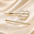 Grampo de Cabelo Coração com Zircônia Kit 2 Peças | Presilha Feminina Delicada Dourado e Prateado