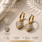 Brinco Argola com Pingente de Coração Cravejado com Zircônias