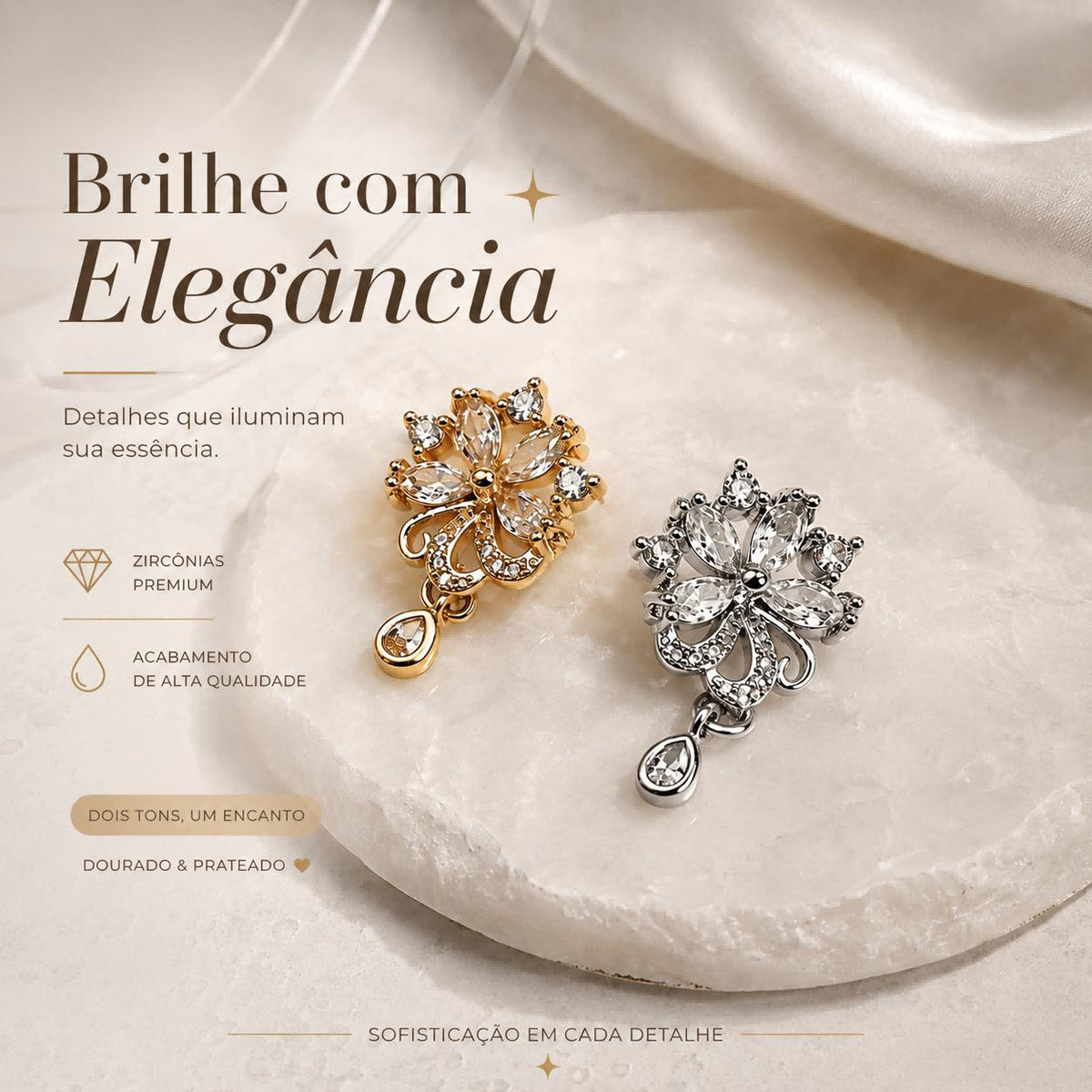 Brinco Flor de Zircônia Luxo Antialérgico