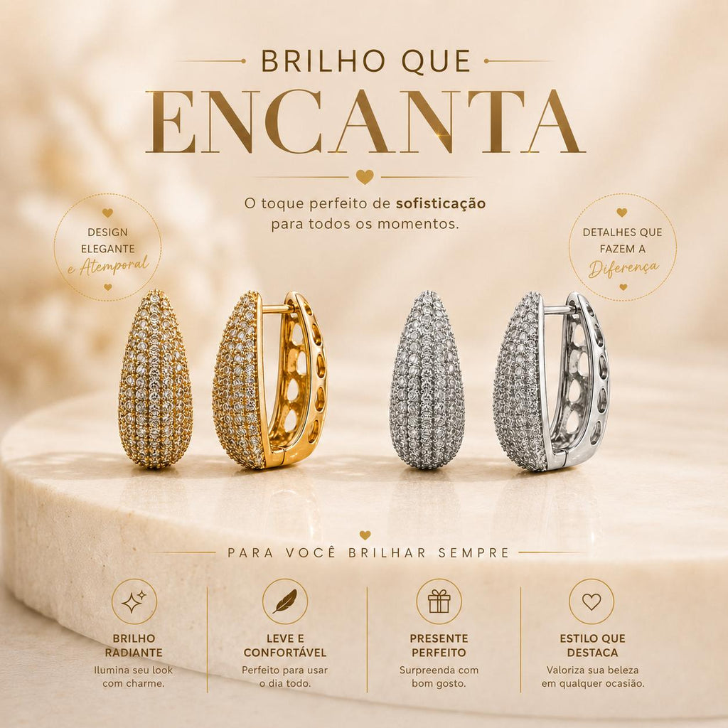 Brinco Gota Argola Pavê Zircônia Dourado/Prateado | Leve, Atemporal para Dia a Dia e Festas