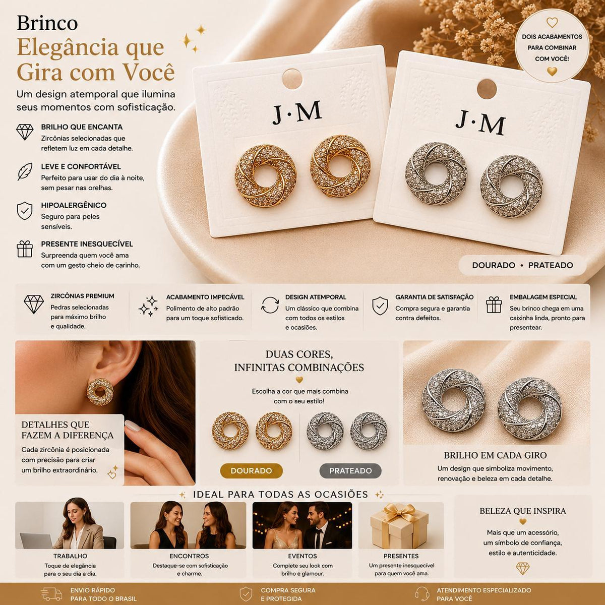 Brinco Circular Trançado com Zircônias Design Geométrico Moderno e Luxuoso Micro-pavimentação Brilho Contínuo e Radiante