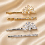 Kit Grampo de Cabelo Leque Zircônia 2 Peças | Presilha Feminina Elegante Dourado e Prateado