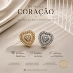 Brinco Coração com Zircônias Halo e Baguete