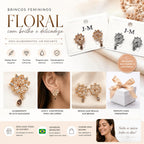 Brinco Flor de Zircônia Luxo Antialérgico