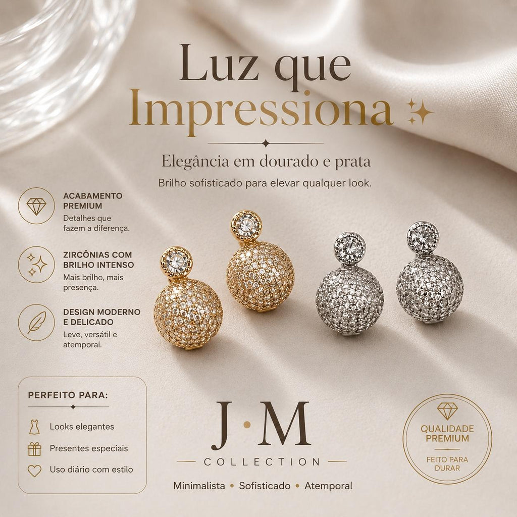 Collection Brinco Dupla Esfera em Zircônia Luxo com Brilho Contínuo e Design Moderno para Ocasiões Especiais
