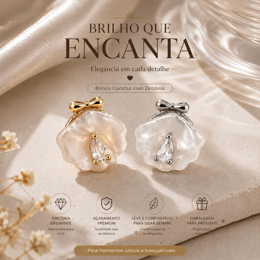 Brinco Concha com Laço e Zircônia