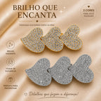 Presilha Três Corações Cheia de Zircônias | Grampo Elegante Dourado e Prateado para Cabelo Uso Diário e Festas