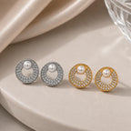 Brinco Círculo com Pérola e Zircônia Elegância Clássica e Moderna Zircônias Brilhantes Pérola de Imitação Versátil para Ocasiões Especiais