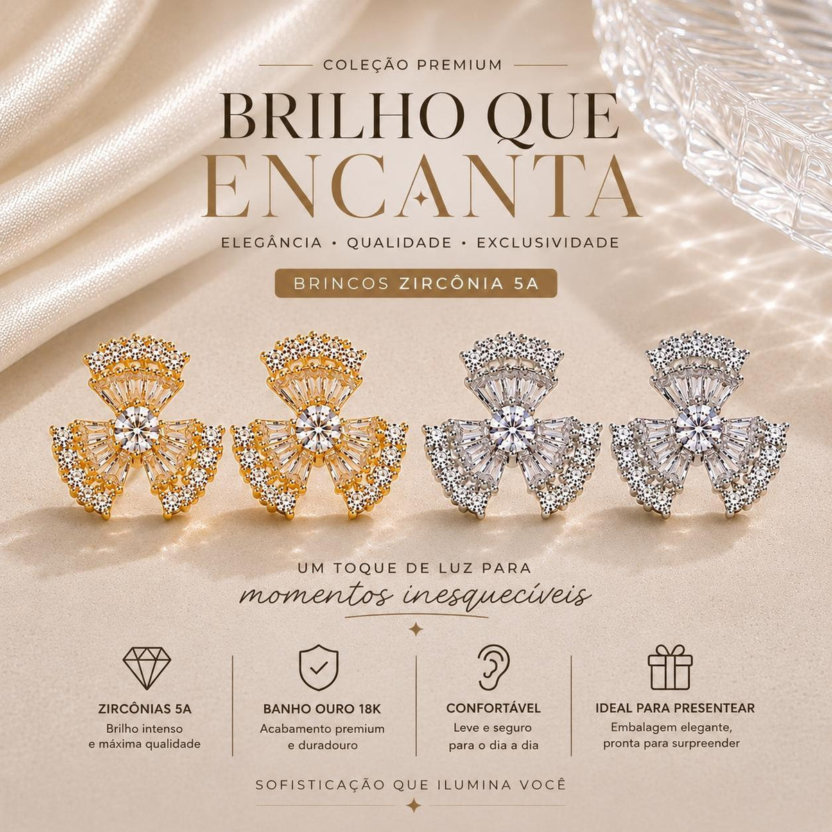 Brinco Laço com Zircônias em Dupla Camada