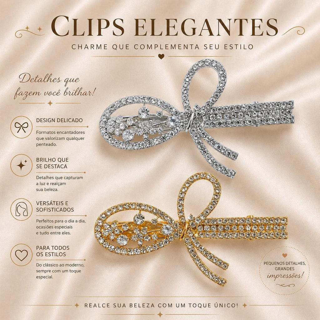Presilha Laço Oval Vazado com Zircônias Brilhantes Elegante | Grampo Dourado e Prateado Acessório Feminino para Cabelo Dia a Dia e Festas