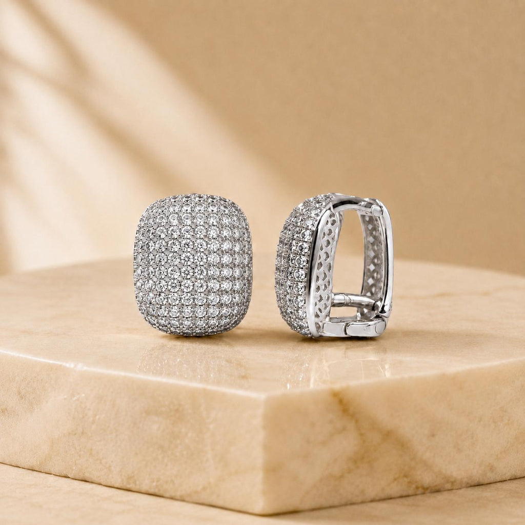 Brinco Argola Quadrado Arredondado Pavê Zircônia | Dourado/Prateado, Leve para Todas Ocasiões