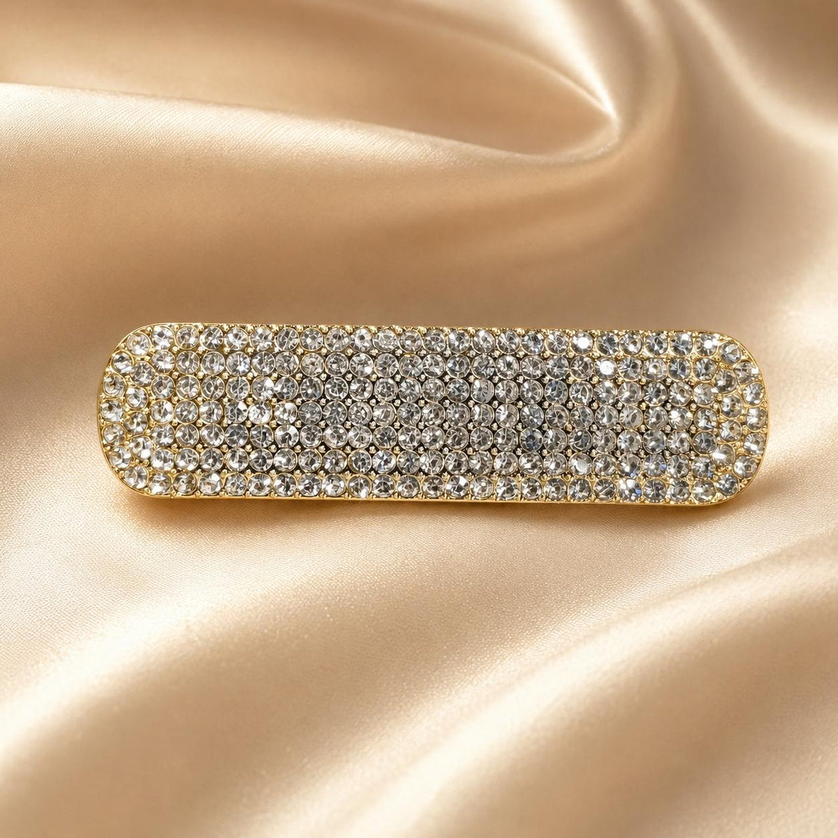 Presilha Retangular Arredondada Cheia de Zircônias | Grampo Elegante Dourado e Prateado para Cabelo Dia a Dia e Festas
