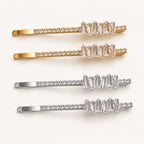 Kit 2 Presilhas de Cabelo Retângulo Zircônia | Presilha Feminina Elegante Dourado e Prateado