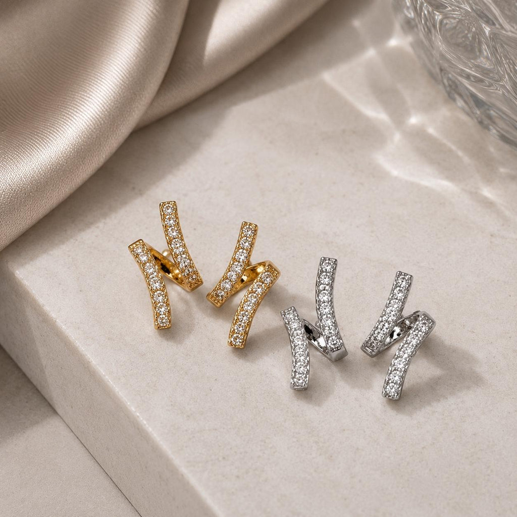 Bijuteria Brinco Cruzado em Zircônia Luxo Moderno e Sofisticado com Faixas Cruzadas para Mulheres que Buscam Elegância e Versatilidade
