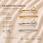 Kit Grampo de Cabelo Losango com Zircônia 2 Peças | Presilha Feminina Delicada Dourado e Prateado