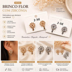 Brinco Flor com Pingente Gota de Zircônia