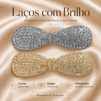 Presilha Laço Cheia de Zircônias Brilhantes | Grampo Elegante Dourado e Prateado para Cabelo Uso Diário e Festas