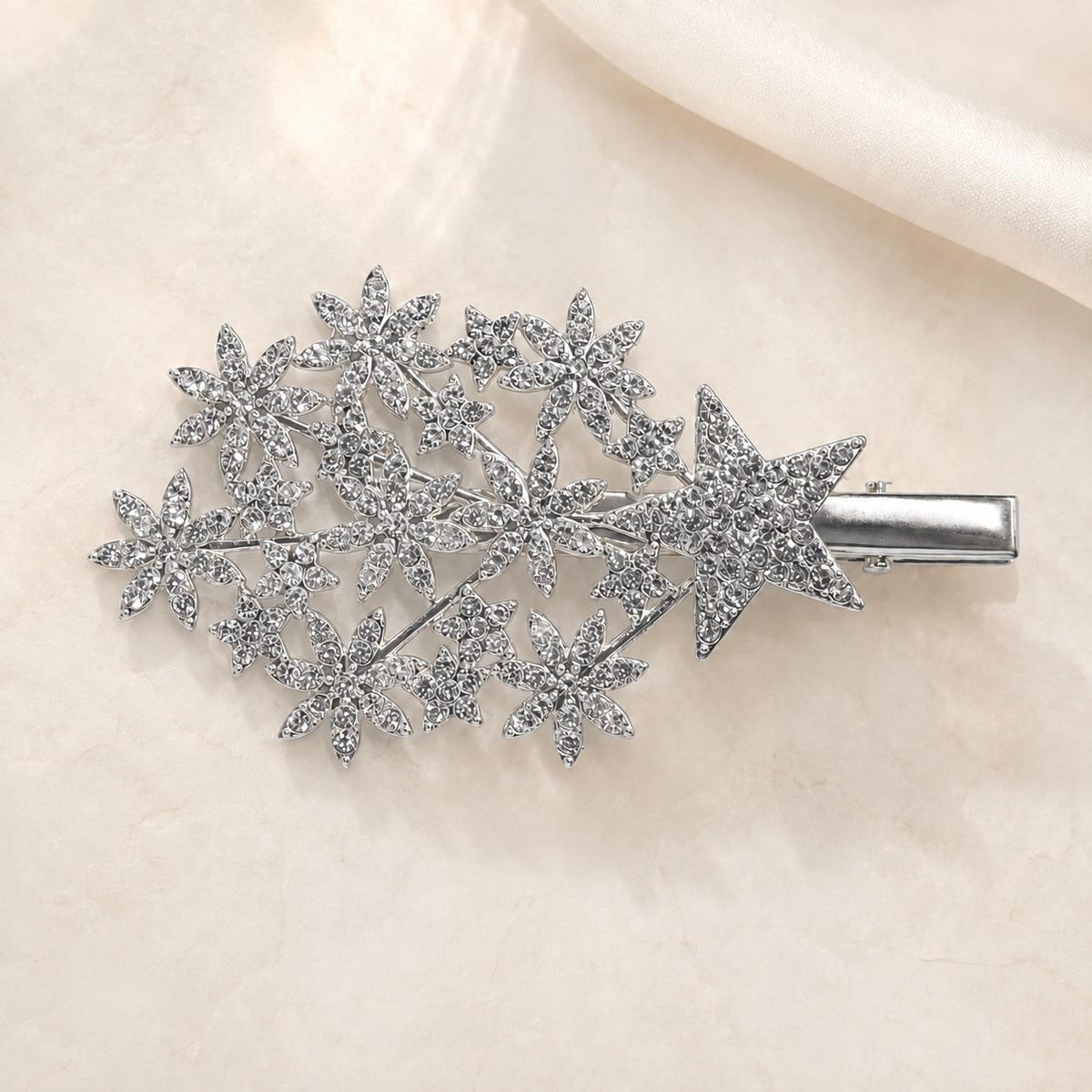 Presilha Estrelas e Flores Cheia de Zircônias Radiante | Grampo Dourado e Prateado Acessório Feminino para Dia a Dia e Festas
