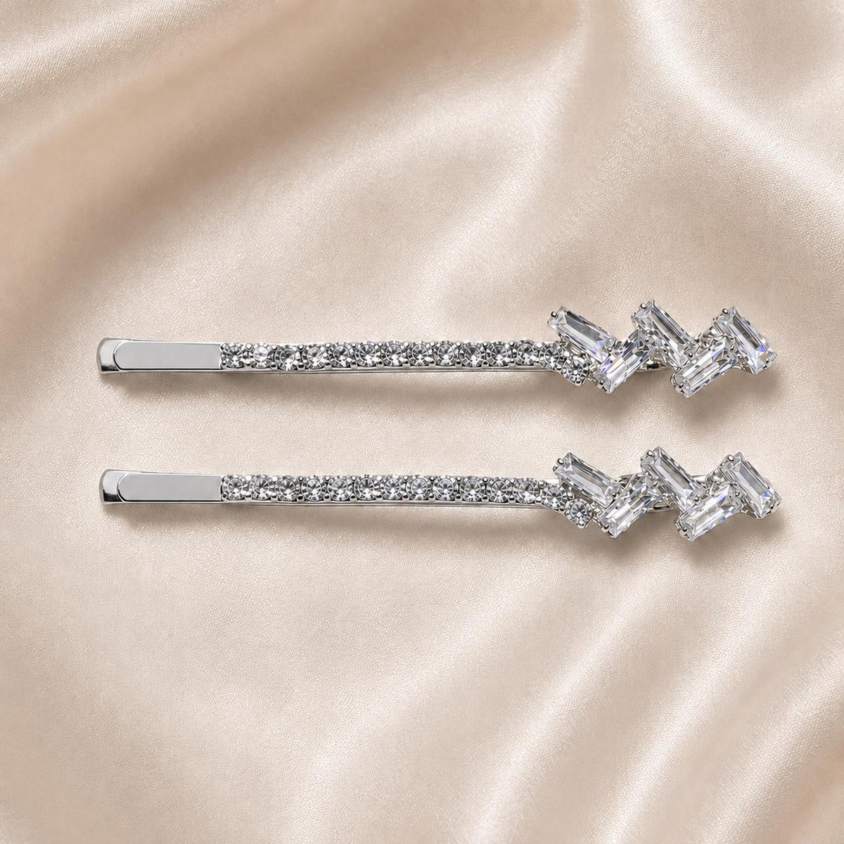 Kit 2 Grampos de Cabelo com Zircônia Brilhante | Presilha Feminina Elegante Dourado e Prateado