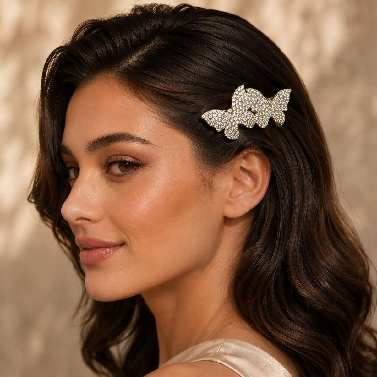 Presilha Dupla Borboleta Cheia de Zircônias | Grampo Elegante Dourado e Prateado para Cabelo, Dia a Dia e Festas