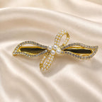 Presilha Laço com Pérolas e Zircônias Elegante | Grampo Dourado e Prateado para Cabelo Uso Diário e Festas