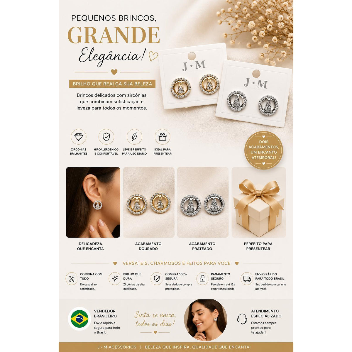 Brincos de zircônia de Nossa Senhora