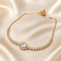 Pulseira Ajustável com Pedra Zircônia em Forma de Gota e Corrente Cheia de Cristais | Pulseira Feminina Dourada e Prateada Acessório Delicado para Presente