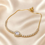 Pulseira Ajustável com Pedra Zircônia em Forma de Gota e Corrente Cheia de Cristais | Pulseira Feminina Dourada e Prateada Acessório Delicado para Presente