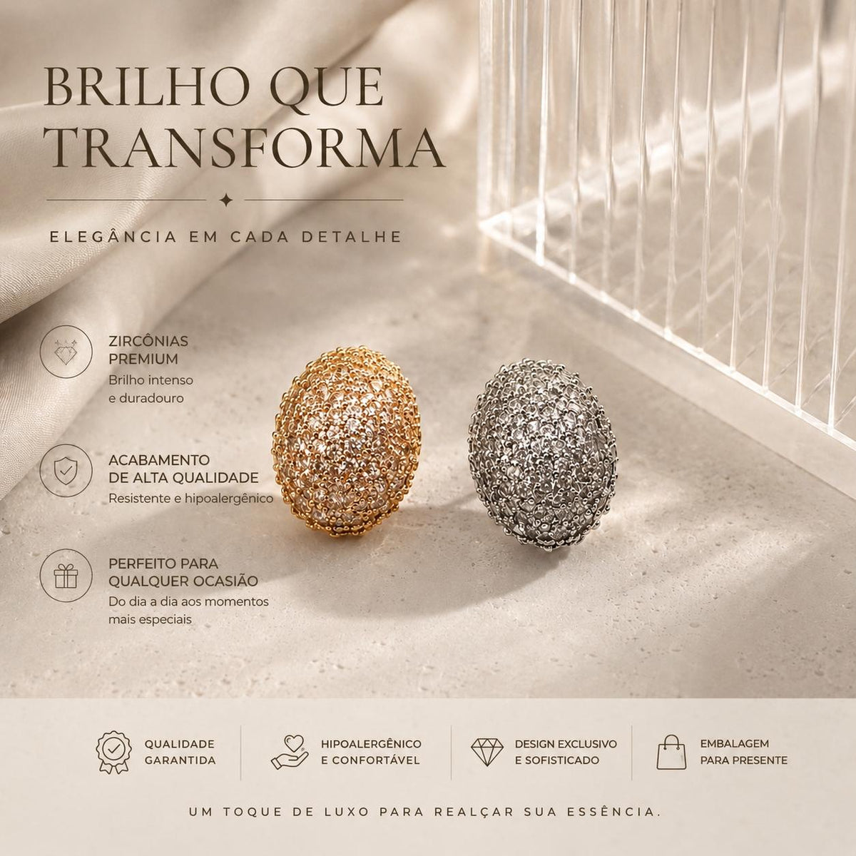 Brinco Oval com Micro-Pavimento de Zircônias