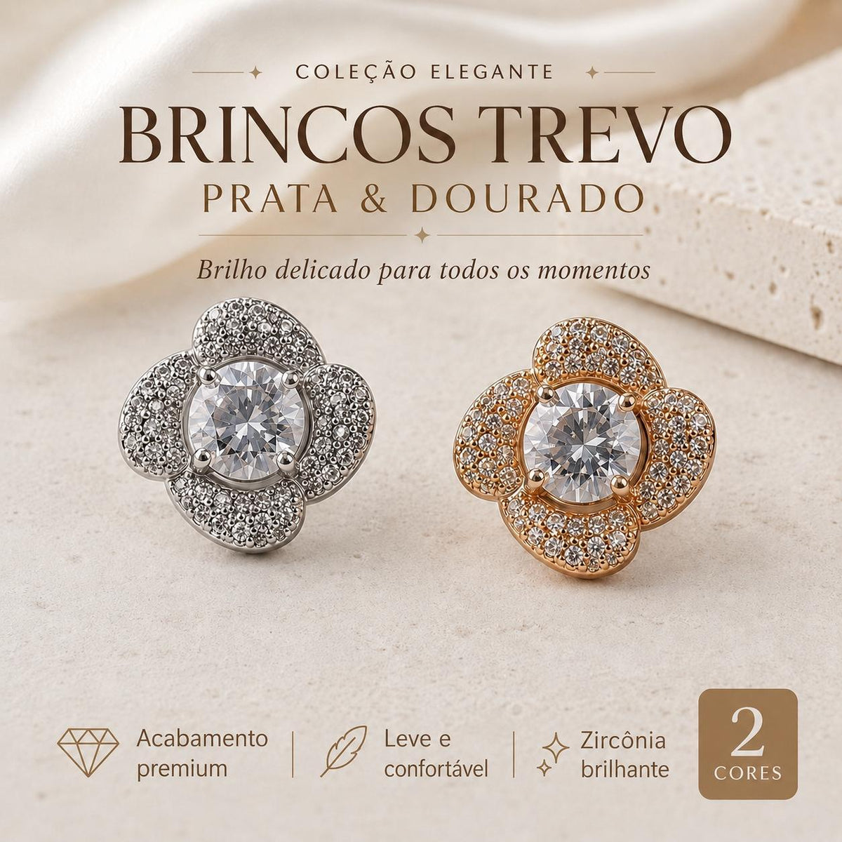 JM Bijuteria Brinco Camélia Flor com Zircônia Halo Elegância e Luxo em Zircônias para Ocasiões Especiais e Dia a Dia