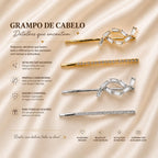 Kit Grampo de Cabelo Nó com Zircônia 2 Peças | Presilha Feminina Delicada Dourado e Prateado