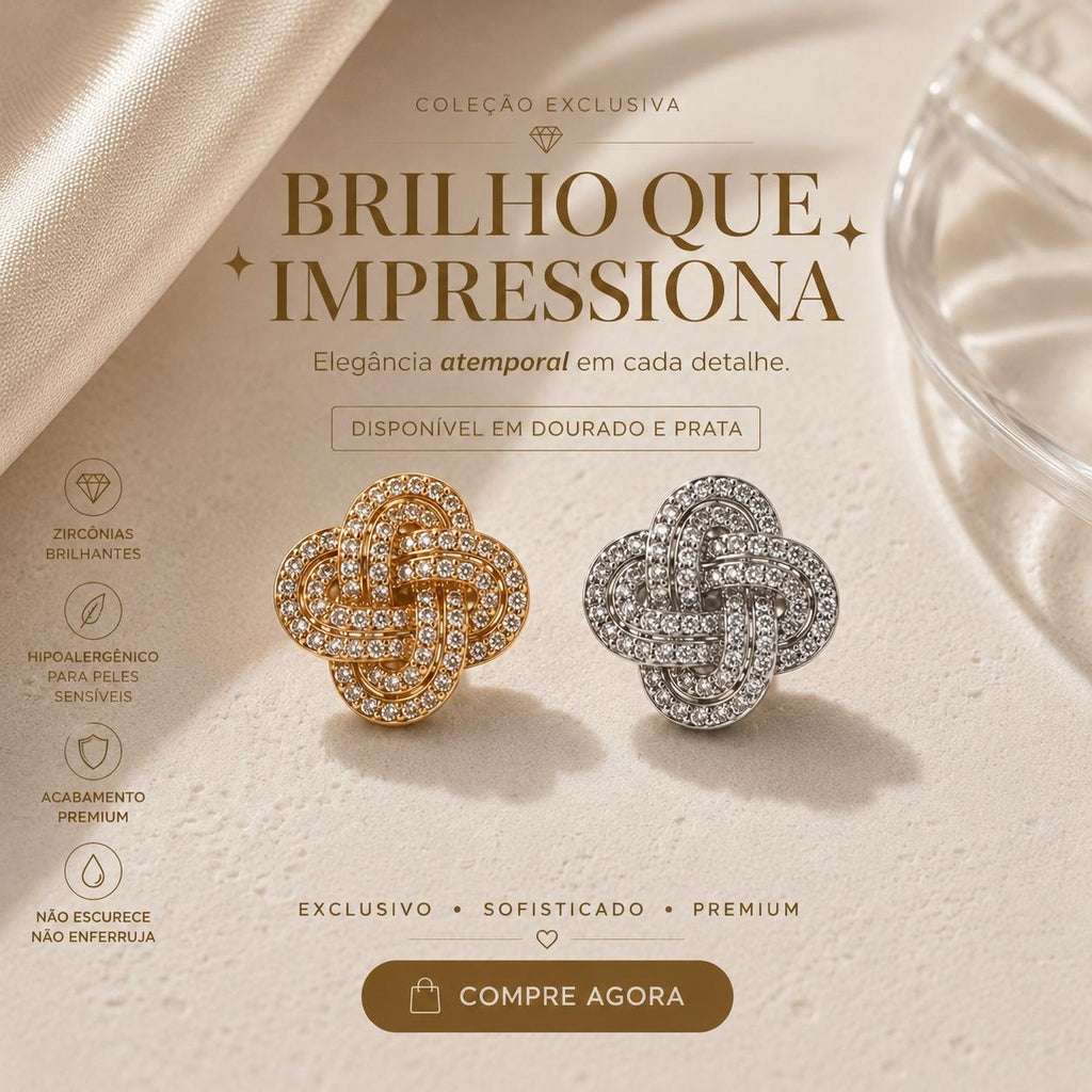 Brinco Nó Chinês com Zircônias Simétrico e Radiante Simbolismo de Sorte União e Harmonia Luxo Micro-pavimentação