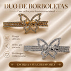 Presilha Borboleta Vazada com Zircônias Brilhantes | Grampo Dourado e Prateado Acessório Feminino Elegante para Cabelo