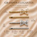 Kit Grampo de Cabelo Laço com Zircônia 2 Peças | Presilha Feminina Delicada Dourado e Prateado